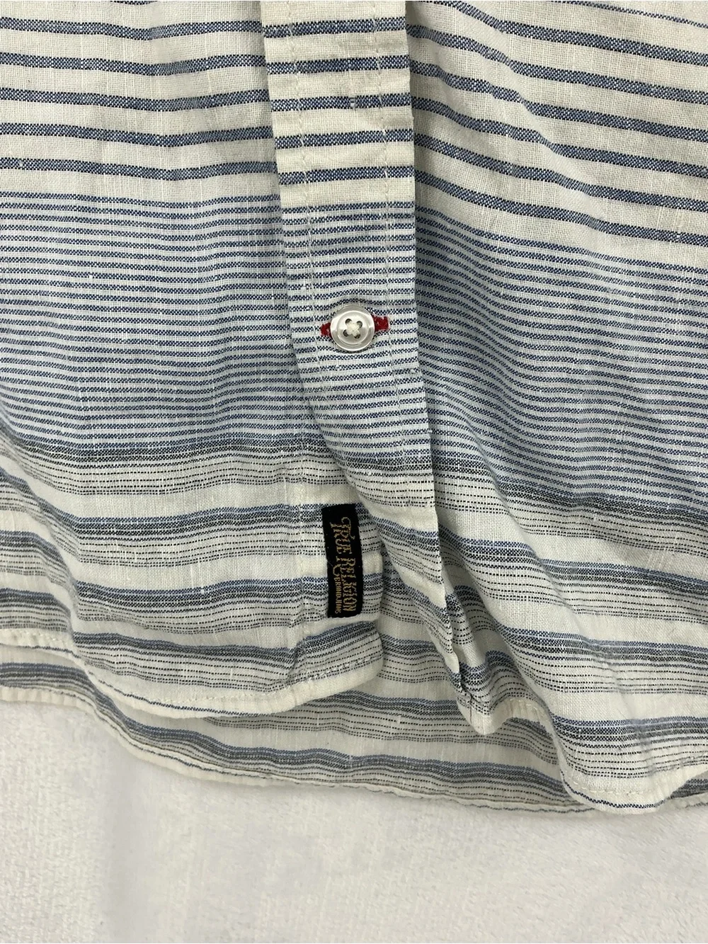 True Religion Blue and White Striped Button-Down Shirt 1051
